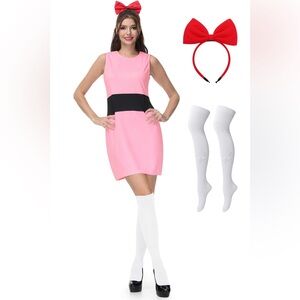 Powerpuff Girls Blossom Costume Women’s Size S Dress Stockings Headband Cosplay